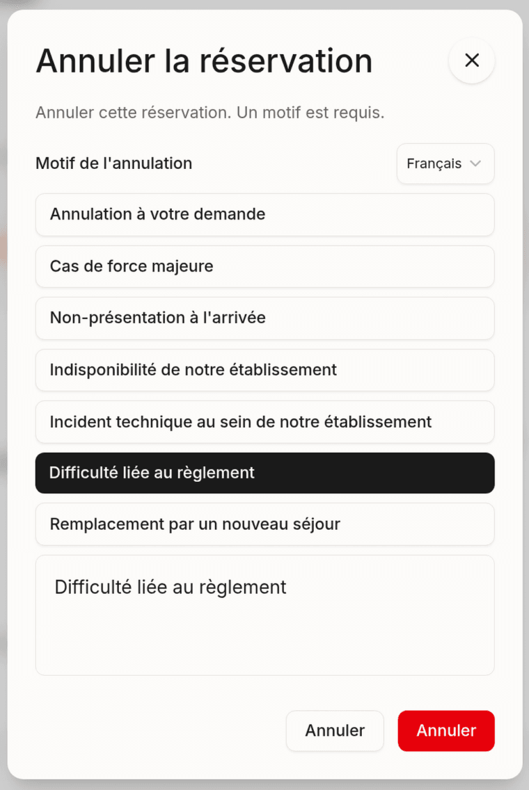 Cancellation dialog