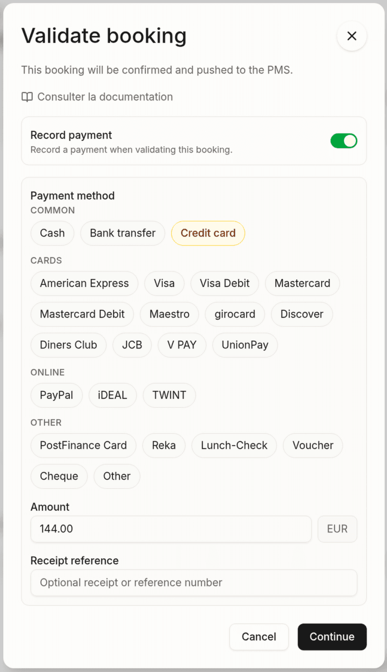 Payment recording form
