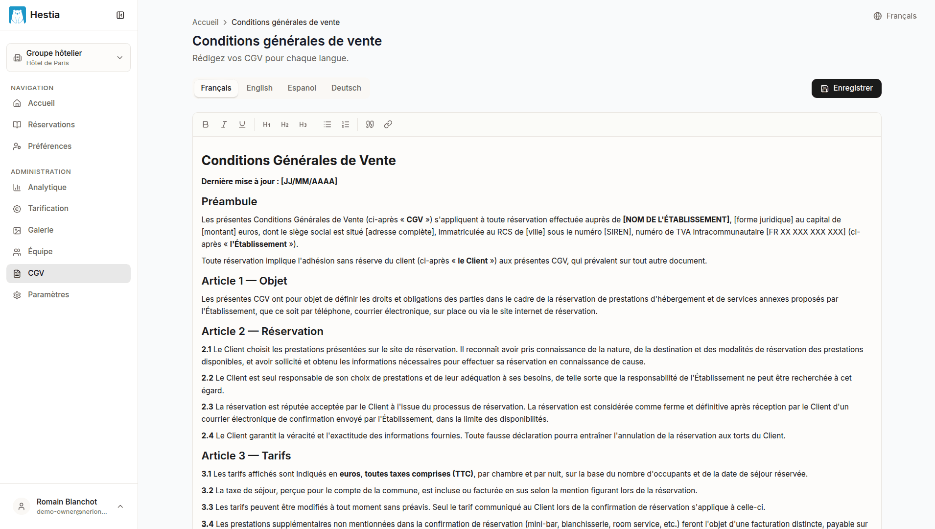 T&Cs editor